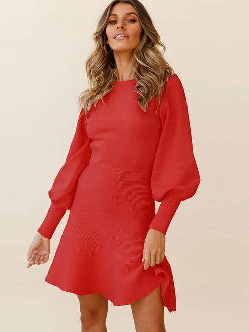 'Raine' Lantern Sleeve Sweater Dress - Celes Fashion